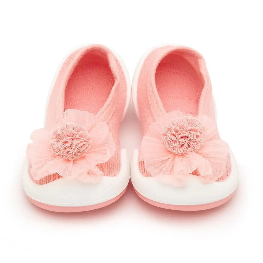 Komuello - Komuello first walker baby sock shoes - Flat -PomPom Flower Komuello